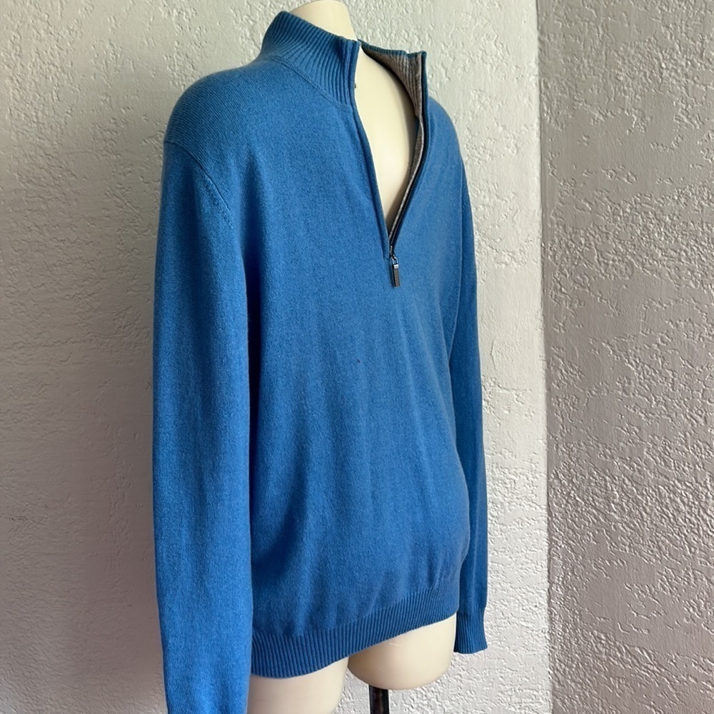 Kinross 100% Cashmere 1/4 Zip Mock Neck Stonewash Blue Sweater MED - Picture 5 of 13